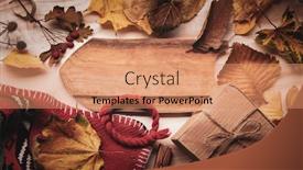  Presentation with autumn leaves - Colorful presentation design enhanced with autumn-still-life-knitted-cap backdrop and a coral colored foreground