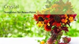  Presentation with sunflowers - PPT theme featuring autumn-still-life-with-bouquet background and a soft green colored foreground