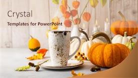  Presentation with halloween pumpkins thanksgiving day - Presentation design featuring autumn-still-life-with-cup background and a lemonade colored foreground