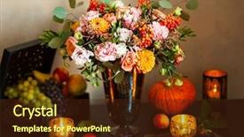  Presentation with life - Beautiful PPT theme featuring autumn still life with flowers backdrop and a wine colored foreground
