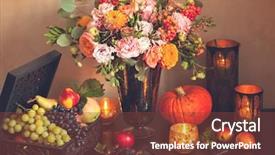  Presentation with detox green smoothies still life - Colorful theme enhanced with autumn still life with flowers backdrop and a tawny brown colored foreground