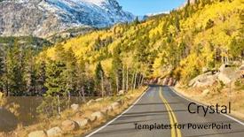  Presentation with highway - Beautiful presentation theme featuring autumn sunny day in rocky backdrop and a gold colored foreground