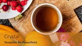  Presentation with tea - Theme with autumn-tea-on-the-wooden background and a  colored foreground