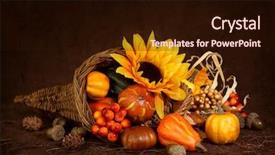  Presentation with purple brown spring - Cool new presentation theme with autumn thanksgiving - cornucopia with pumpkins on brown backdrop and a wine colored foreground