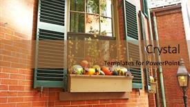 Presentation with house window - Slide deck featuring autumn thanksgiving - pumpkins near house window background and a red colored foreground