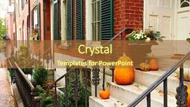  Presentation with halloween - Amazing PPT theme having autumn thanksgiving - pumpkins near the door backdrop and a red colored foreground