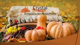  Presentation with thanksgiving - PPT theme having autumn thanksgiving romantic still life with stacked plaids pumpkins apples and berries background and a gold colored foreground