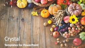  Presentation with thanksgiving - Presentation having greape barn farm - vegetables pumpkins and fruits background and a coral colored foreground