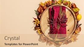  Presentation with table setting - PPT theme consisting of autumn-thanksgiving-table-place-setting background and a coral colored foreground