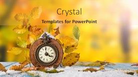  Presentation with vintage clock - Beautiful PPT theme featuring autumn time change concept maple backdrop and a yellow colored foreground
