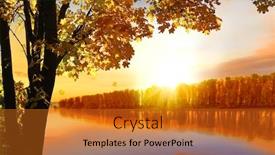  Presentation with tree river - Slide set enhanced with autumn-tree-near-the-river background and a gold colored foreground