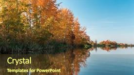  Presentation with tree sky trees green - Presentation theme featuring autumn trees on the coast background and a tawny brown colored foreground