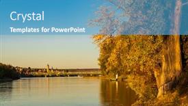  Presentation with danube - Presentation design enhanced with autumn-view-of-danube-river background and a teal colored foreground