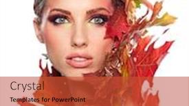  Presentation with makeup - Presentation theme having autumn woman beautiful creative makeup background and a red colored foreground