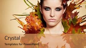  Presentation with fall leaves border autumn - Presentation theme having autumn woman fall beautiful stylish background and a  colored foreground