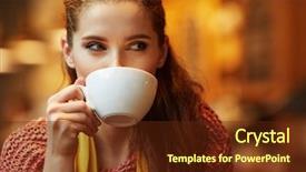  Presentation with restaurant booking - Audience pleasing PPT theme consisting of autumn woman in a restaurant backdrop and a tawny brown colored foreground