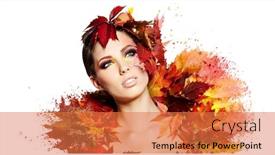  Presentation with makeup - Theme featuring autumn woman portrait with creative makeup background and a coral colored foreground