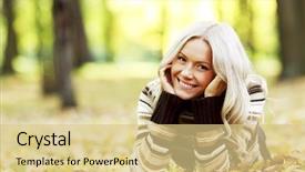  Presentation with autumn - Amazing PPT layouts having autumn woman portret in park backdrop and a lemonade colored foreground