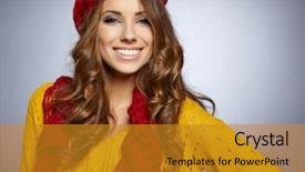  Presentation with airport boarding board - Cool new slide deck with autumn woman with publicity board backdrop and a  colored foreground