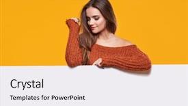  Presentation with airport boarding board - PPT theme having autumn woman with publicity board background and a  colored foreground