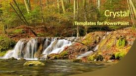  Presentation with river flow - Beautiful PPT theme featuring autumnal forest rocks covered backdrop and a tawny brown colored foreground