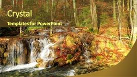  Presentation with river flow - Colorful presentation design enhanced with autumnal forest rocks covered backdrop and a tawny brown colored foreground