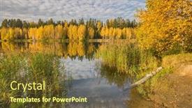  Presentation with sunny sky - Theme with autumnal-lake-near-the-forest background and a tawny brown colored foreground