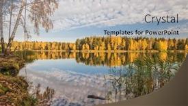  Presentation with sunny sky - PPT theme with autumnal-lake-near-the-forest background and a light blue colored foreground