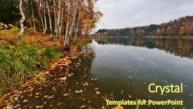  Presentation with gloomy - Slide set consisting of autumnal-lake-near-the-forest background and a tawny brown colored foreground