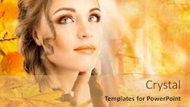  Presentation with fashion - Theme having autumnal-woman-fashion-portrait background and a yellow colored foreground