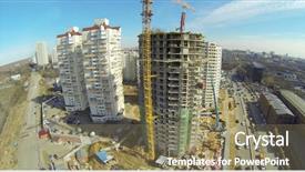  Presentation with road construction - Presentation design consisting of auv - construction of multi-storey residential building background and a violet colored foreground