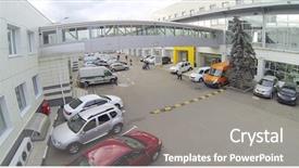  Presentation with office buildings - Cool new presentation design with auv - office buildings and parked cars backdrop and a gray colored foreground