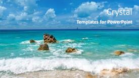  Presentation with island - Presentation theme featuring avali-beach-in-lefkas-island background and a teal colored foreground