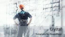  Presentation with interface - Beautiful PPT theme featuring avancement - builder man and media interface backdrop and a light gray colored foreground
