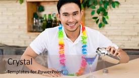  Presentation with cocktail - PPT layouts consisting of avant garde restaurant - close-up of a man pouring background and a coral colored foreground