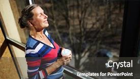  Presentation with fine food and wine spring - Colorful PPT layouts enhanced with avant garde restaurant - happy aged woman with drink backdrop and a  colored foreground