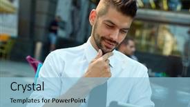  Presentation with using digital tablet - Theme having avant garde restaurant business - businessman using digital tablet background and a  colored foreground