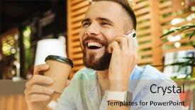  Presentation with man looking up happy - Theme having avant garde restaurant business - photo of handsome happy young background and a  colored foreground