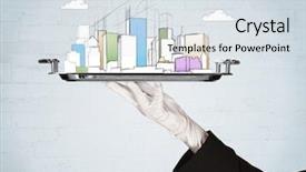  Presentation with brick wall - Presentation theme consisting of avant garde restaurant business - serving a city concept background and a sky blue colored foreground