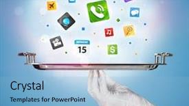  Presentation with waiter hand in white glove - Beautiful presentation theme featuring avant garde restaurant business - stylish waiter hand with white backdrop and a light blue colored foreground