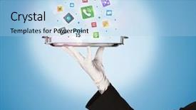  Presentation with waiter hand in white glove - Cool new PPT theme with avant garde restaurant business - stylish waiter hand with white backdrop and a  colored foreground