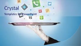  Presentation with social media - Presentation design enhanced with avant garde restaurant business - stylish waiter hand with white background and a  colored foreground