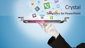  Presentation with waiter hand in white glove - Slide set consisting of avant garde restaurant business - stylish waiter hand with white background and a light blue colored foreground