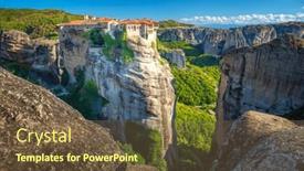  Presentation with culture heritage greece - Slide set with ave-meteora-monasteries-panoramic-view and a tawny brown colored foreground