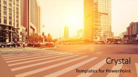  Presentation with avenue - Colorful presentation theme enhanced with avenue in modern city backdrop and a coral colored foreground