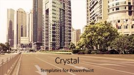  Presentation with avenue - Presentation theme featuring avenue in modern city background and a coral colored foreground