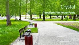  Presentation with green trees in park - Theme having avenue in the green park background and a tawny brown colored foreground