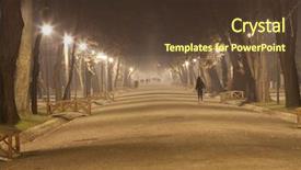  Presentation with park night city - Colorful presentation design enhanced with bench street lamp - avenue of city park backdrop and a tawny brown colored foreground