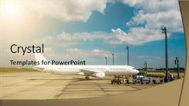  Presentation with airport - PPT theme enhanced with aviation - airplane parked at the airport background and a lemonade colored foreground