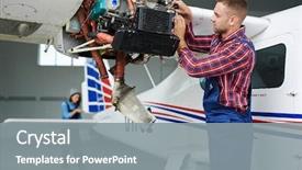  Presentation with turbine - PPT theme enhanced with aviation - airplane service team repairing plane background and a gray colored foreground